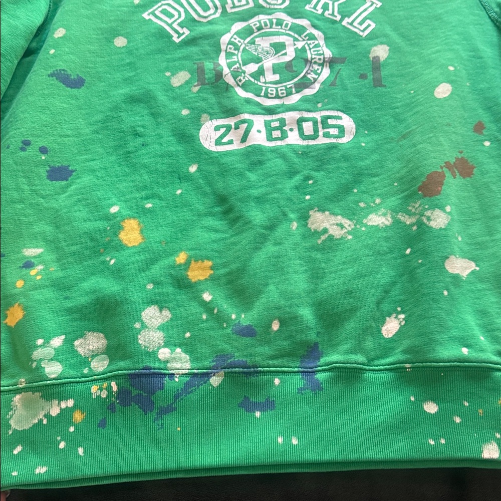 Men's Large Ralph Lauren green pullover sweatshirt with paint splashes . - Picture 3 of 9